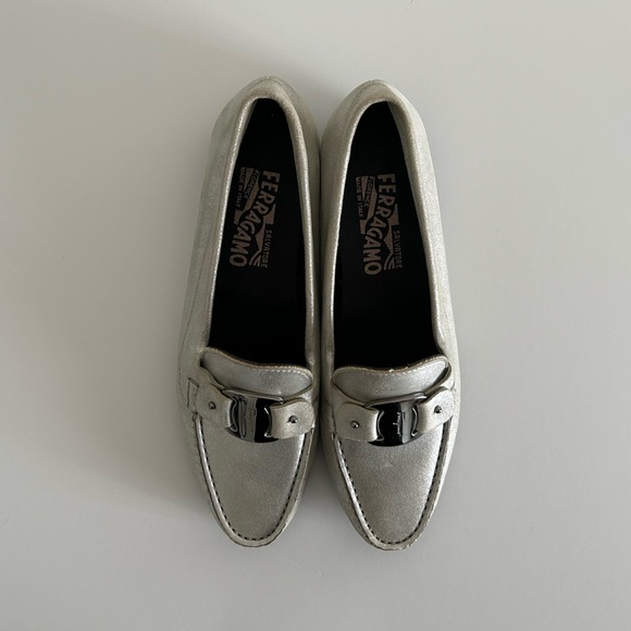 Salvatore Ferragamo | silver suede loafers - Picture 6 of 11